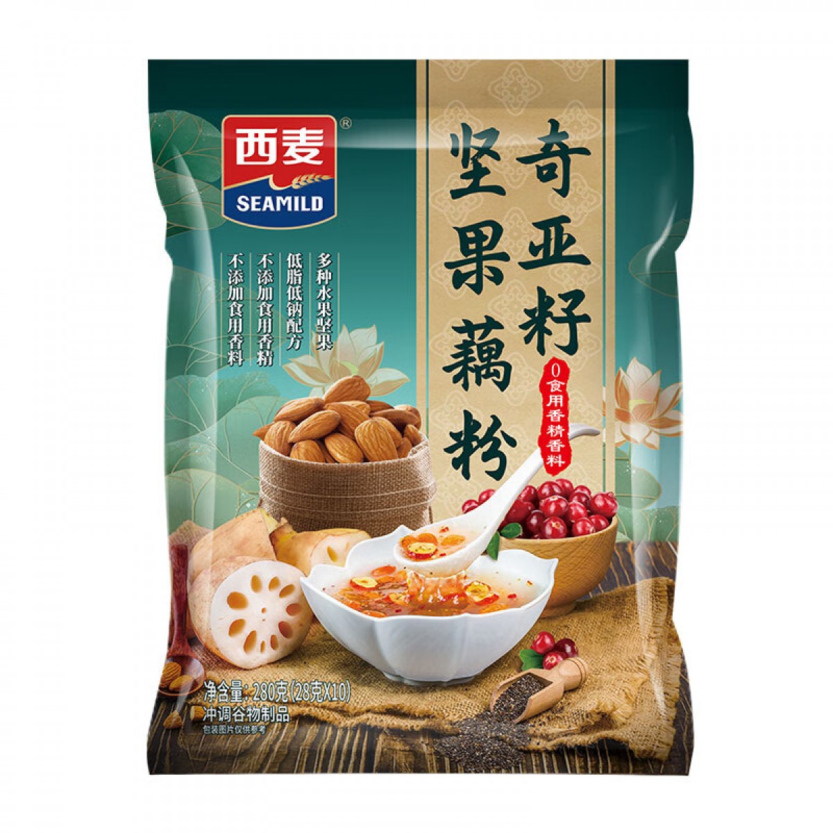 西麦奇亚籽坚果藕粉280g 低脂速溶营养早餐羹方便速食代餐独立包装 单位：袋