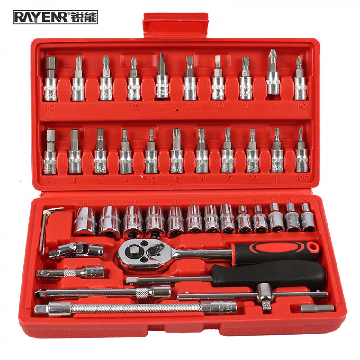 锐能 (RAYENR)汽修工具套装家用套筒棘轮套筒扳手46件套装汽保机修修车工具组套工具箱扳手套筒组合NR9101 单位：套