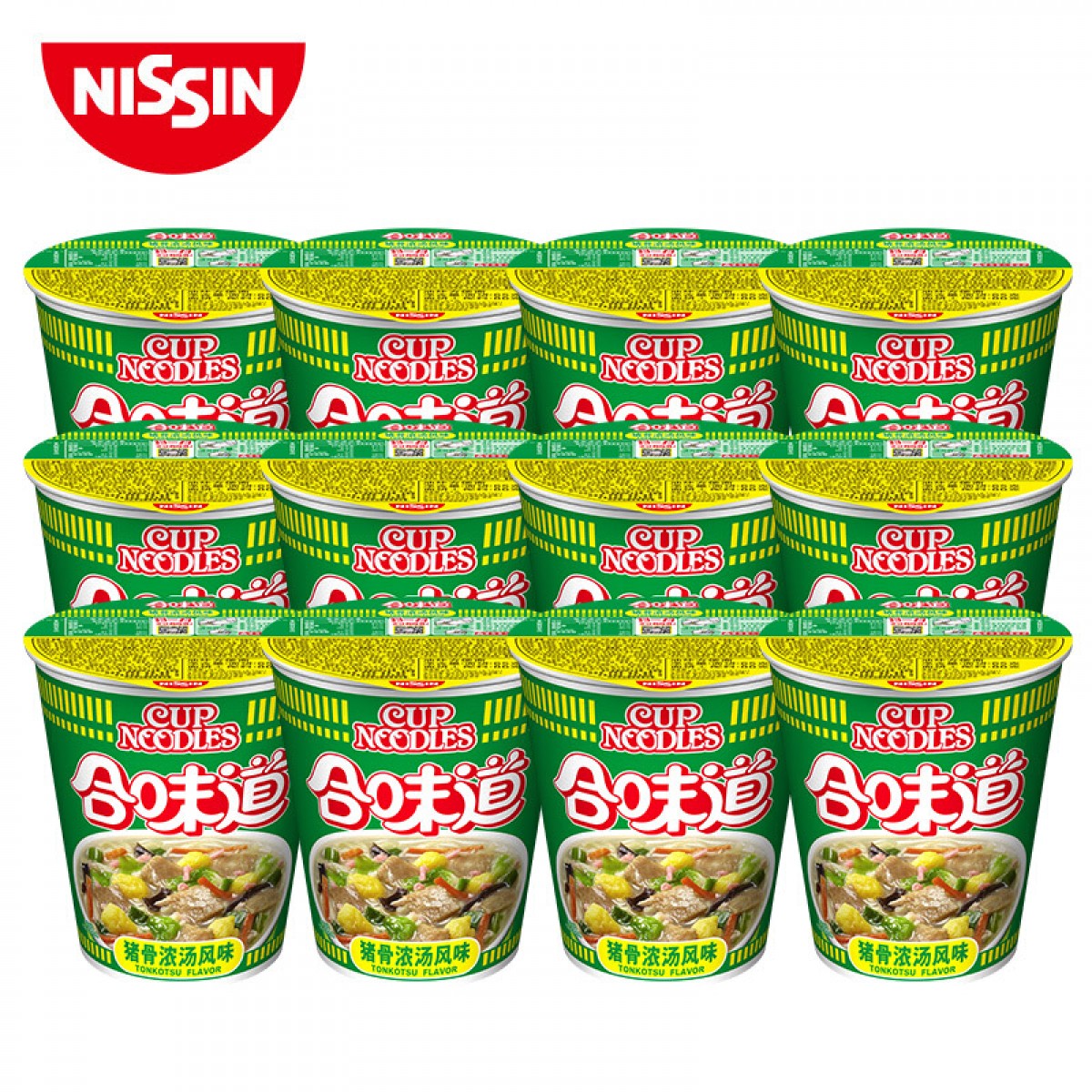 日清方便面 合味道 猪骨浓汤风味 77g*12杯整箱装 桶装速食泡面 单位：箱