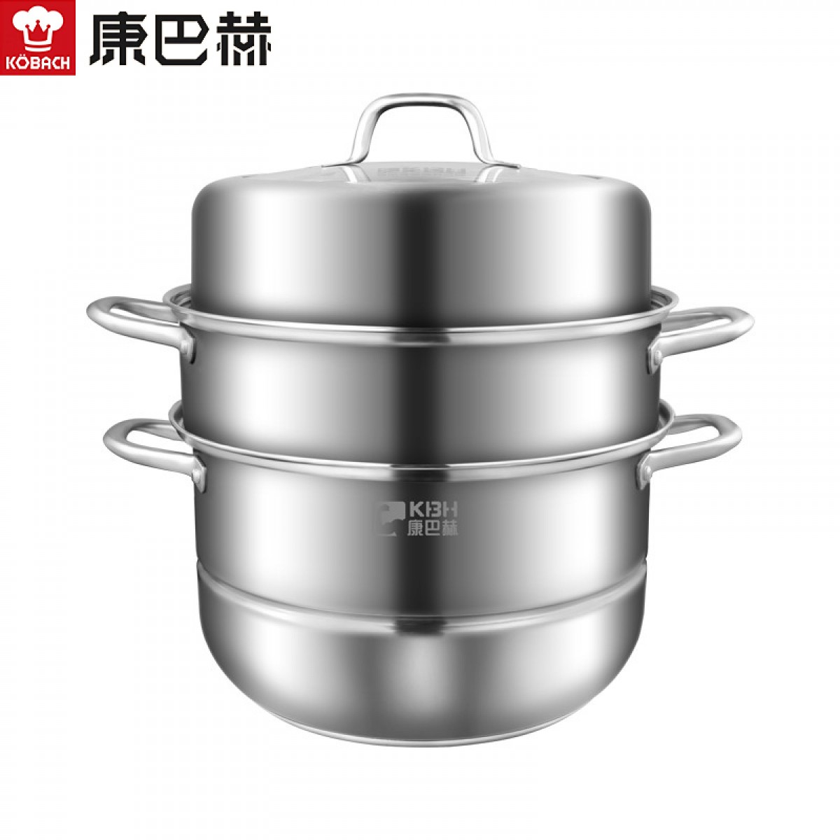康巴赫 304不锈钢三层蒸锅32cm大容量家用蒸煮锅大号蒸馒头蒸鱼锅具汤锅电磁炉燃气灶通用 浅灰色 32cm 单位：个