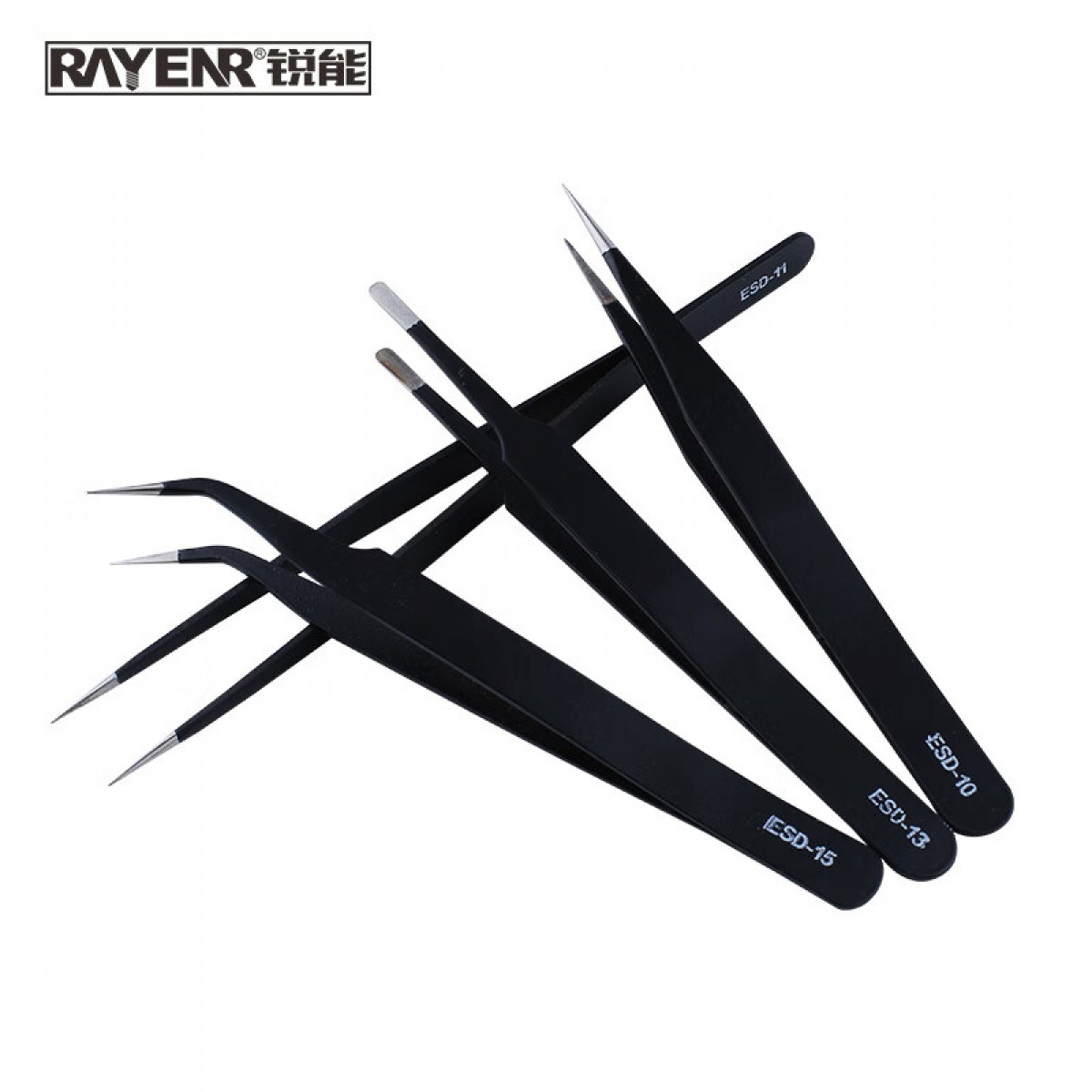 锐能(RAYENR)不锈钢镊子4件套 扁圆+平头+细尖头+弯头镊子工具NR0135 单位：套