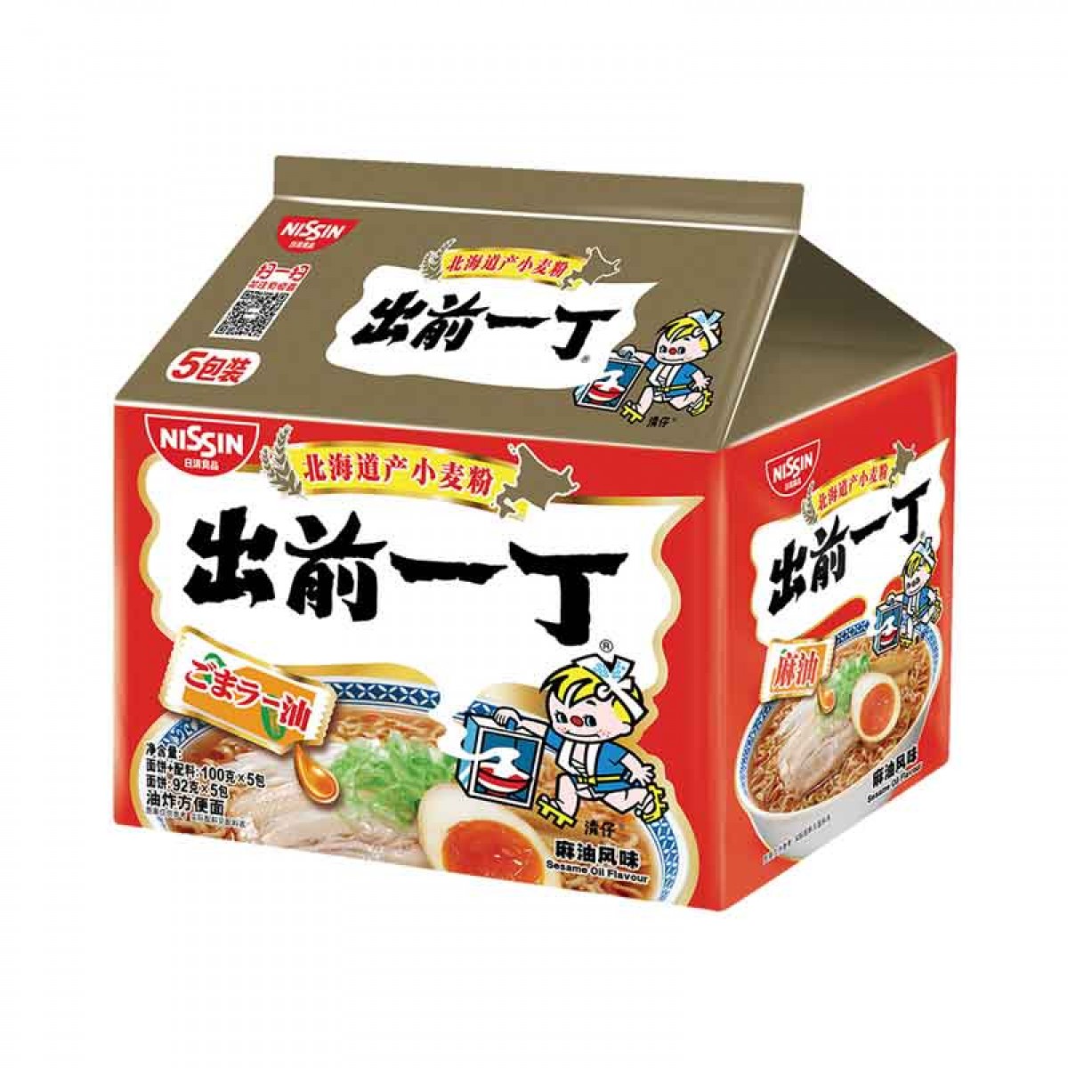 日清出前一丁 进口方便面 北海道麻油味 五连包*100g 泡面袋速食煮面 单位：袋
