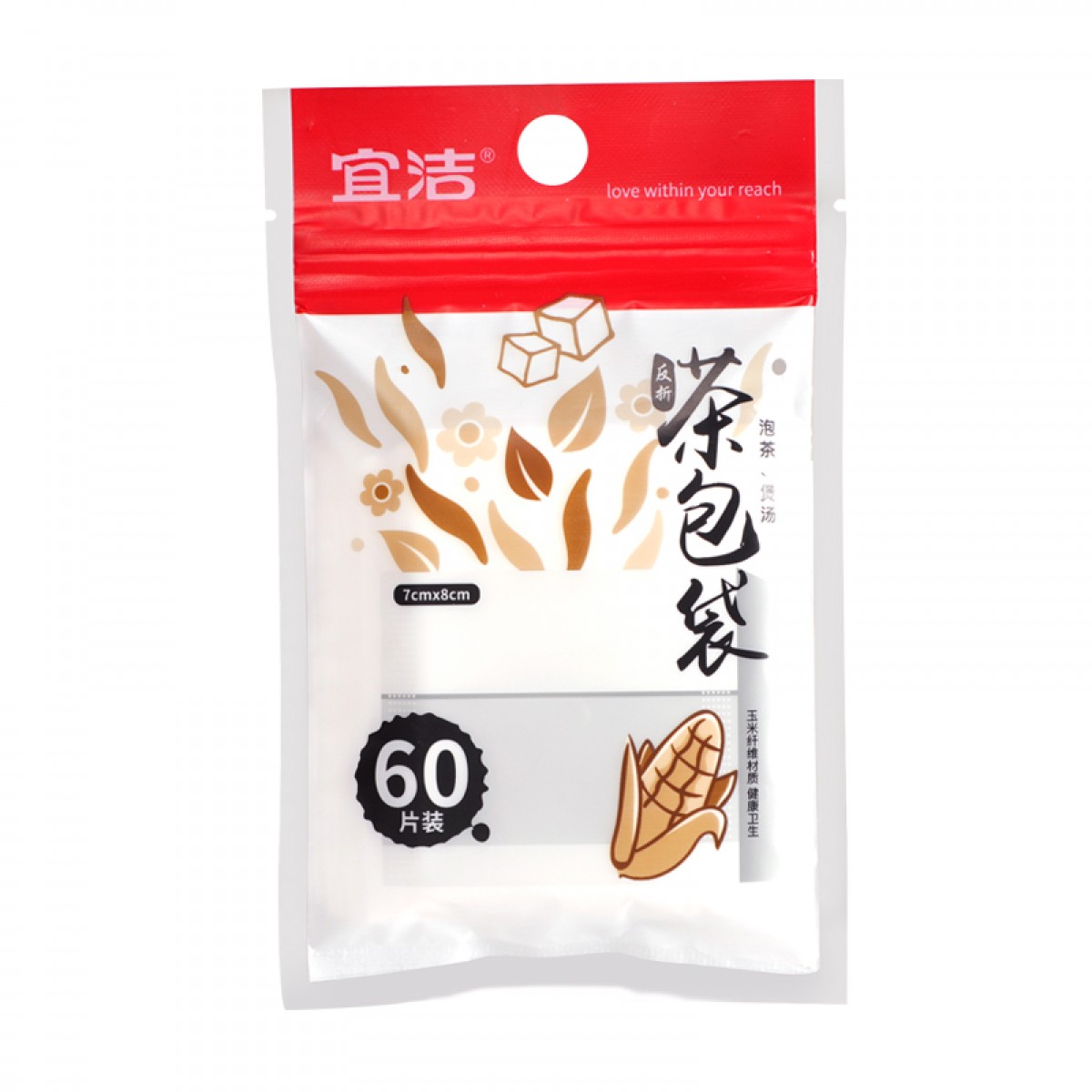宜洁 茶包袋 一次性小号泡茶袋 茶叶过滤袋子 纱布调料包卤煮中药袋 反拆茶包袋（7cm*8cm）60片 单位：包