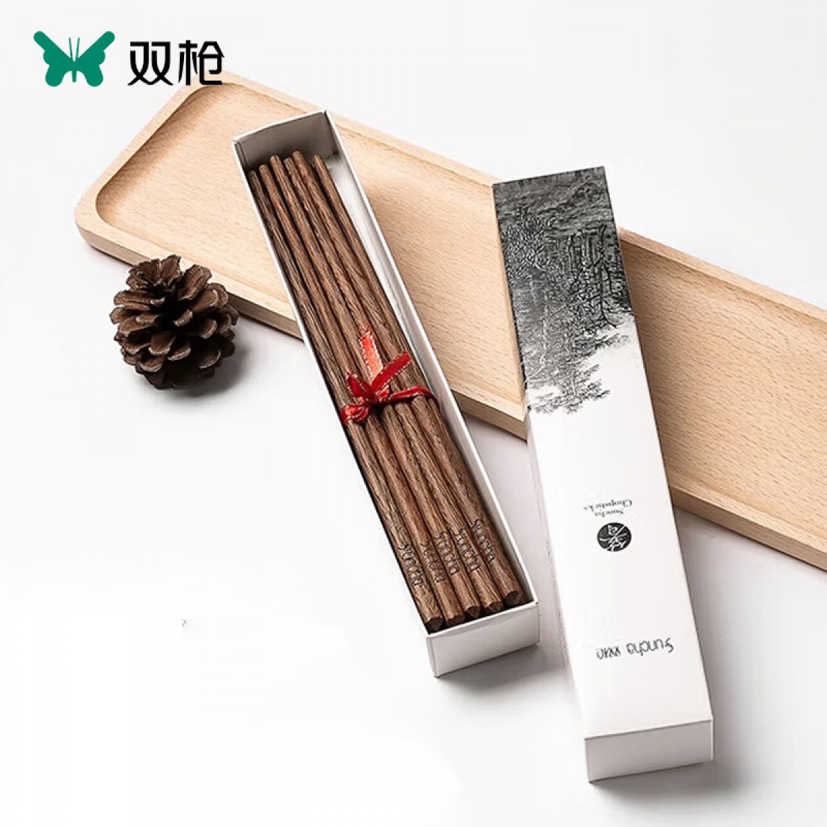 双枪（Suncha）筷子 天然家用实木无漆无蜡鸡翅木雕刻筷子套装10双装 单位：套