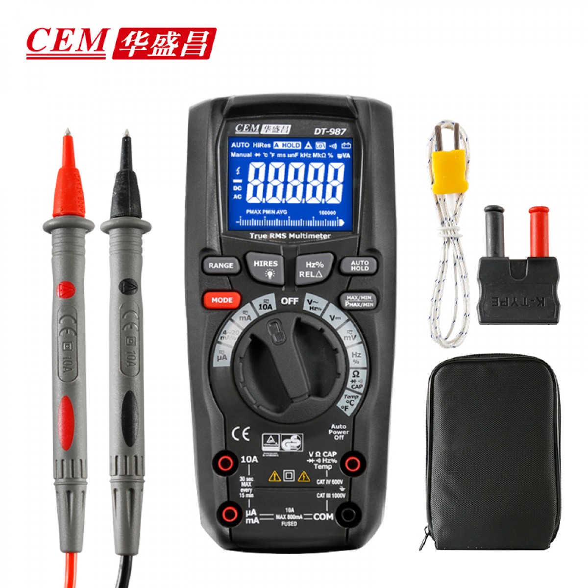 华盛昌（CEM）DT-987 数字万用表 智能防烧电工表 高精度电流表 真有效值工业级万能表  单位：台