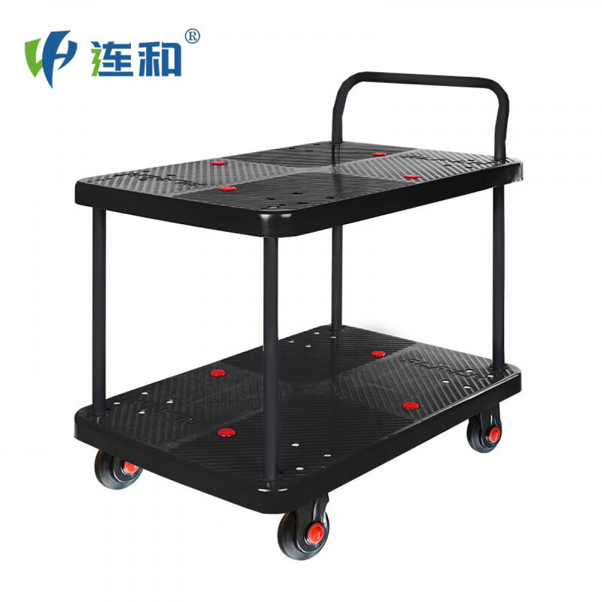 连和（Uni-Silent）PLA300-T2（黑） 超静双层手推车拉货车太空黑工具车搬运车 900*600超静300kg（单扶手） 单位：台