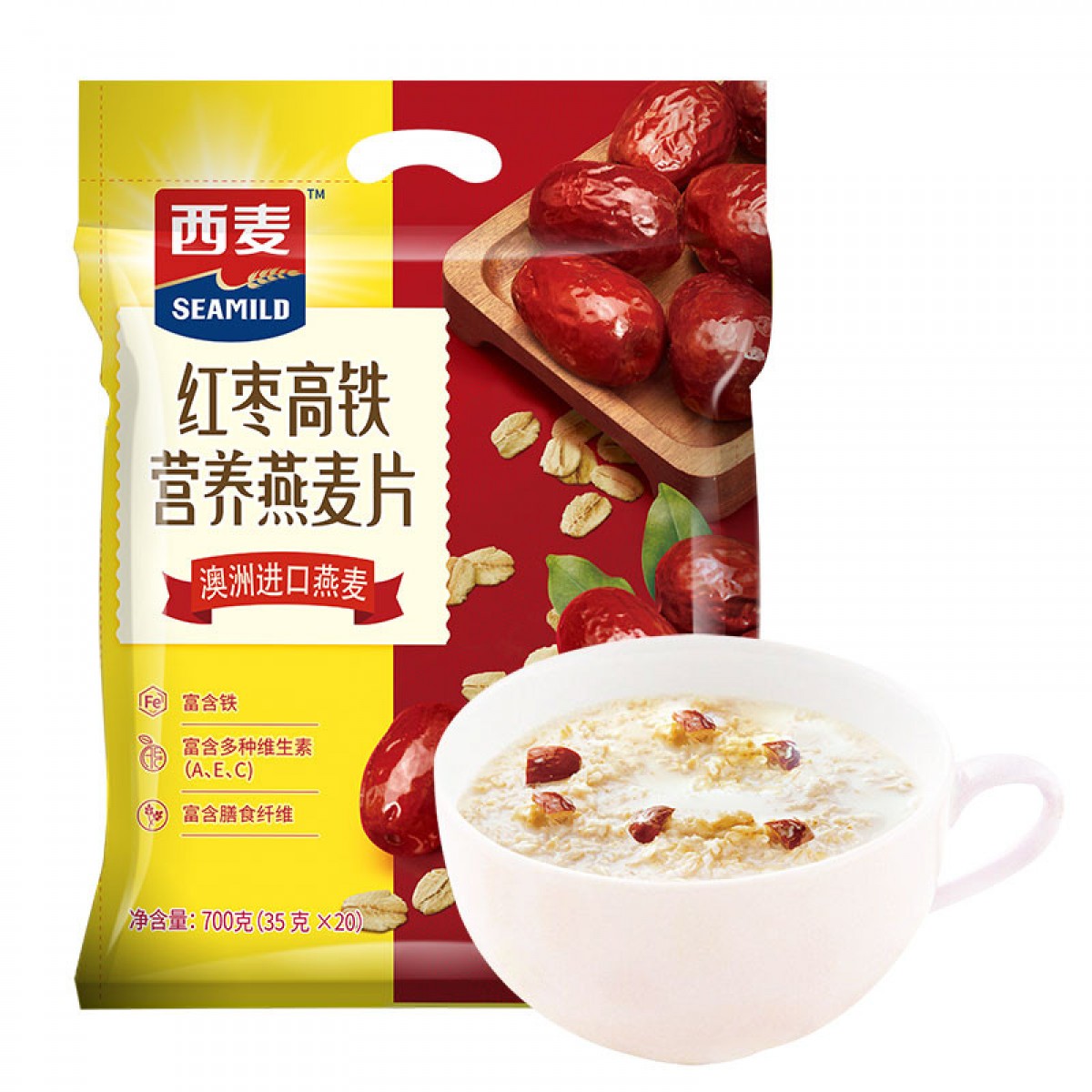 西麦红枣高铁燕麦片700g袋 冲饮谷物代餐粉营养早餐膳食纤维独立包装 单位：包