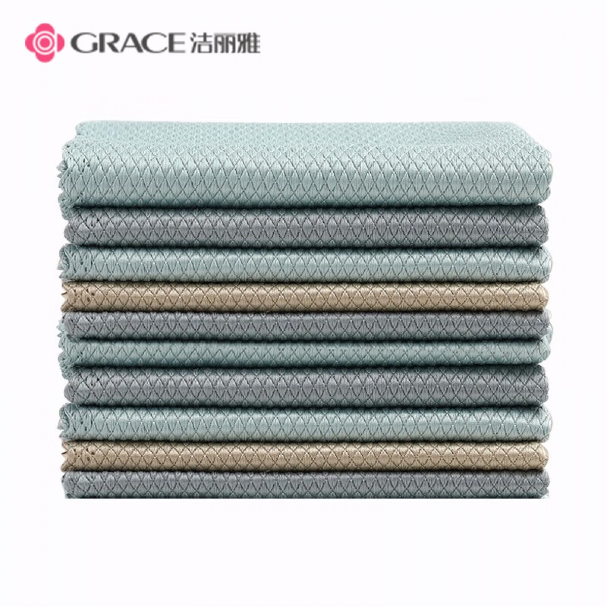 洁丽雅（Grace） 擦玻璃鱼鳞抹布不留痕家务清洁厨房去油无痕吸水不掉毛毛巾5条装 单位：包