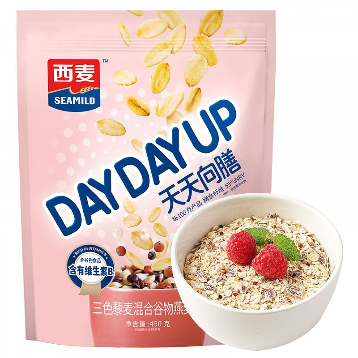 西麦三色藜麦混合谷物燕麦片450g 营养早餐冲饮谷物无额外添加蔗糖 单位：袋