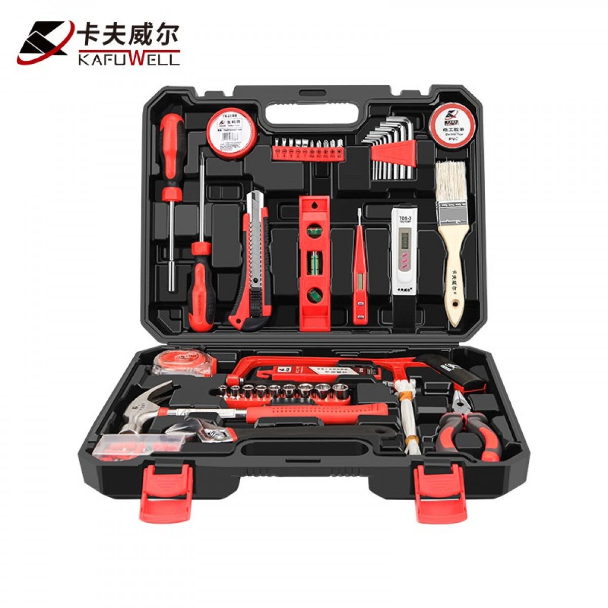 卡夫威尔 家用五金工具箱多功能组合工具套装五金维修锂电钻组套 127件套工具组套H3414A
