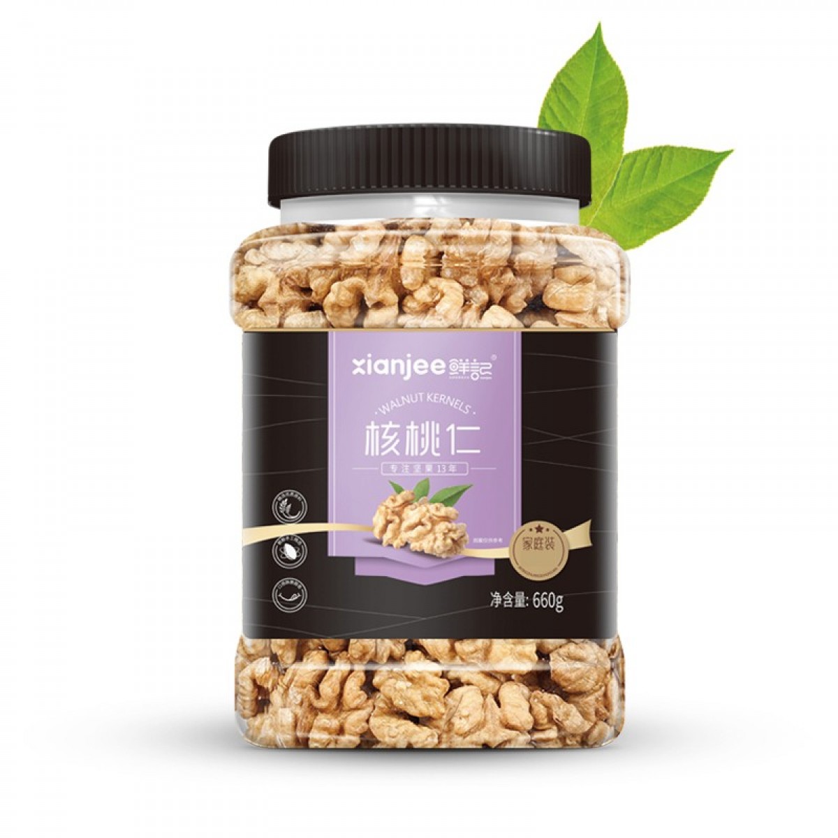 鲜记 核桃仁660g罐装 原味即食纸薄皮大核桃