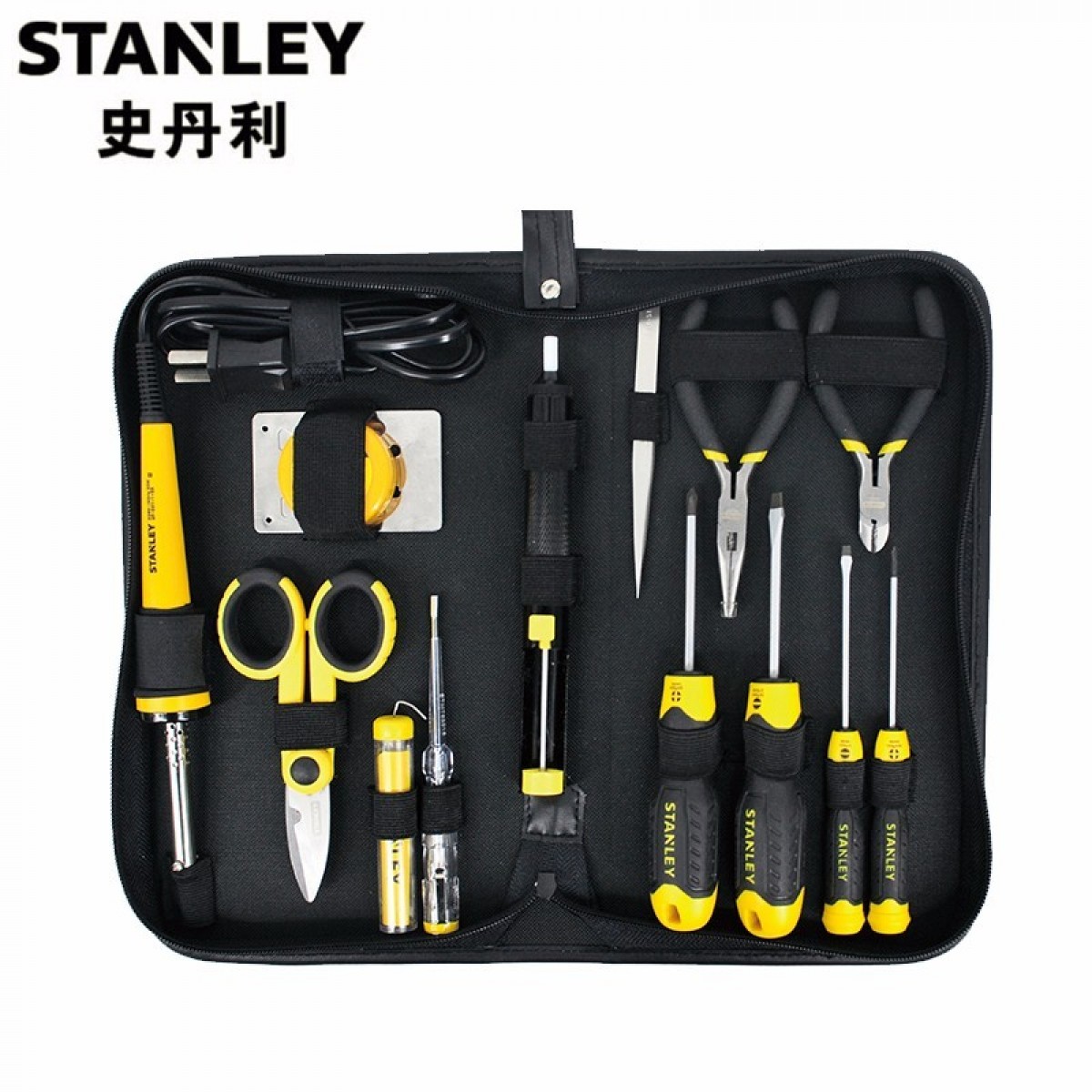 史丹利 STANLEY 专业电工维修拉链工具包套装 多功能家用五金工具 电子电讯维修工具组合套装 14件电子维修组套 37-014-23C