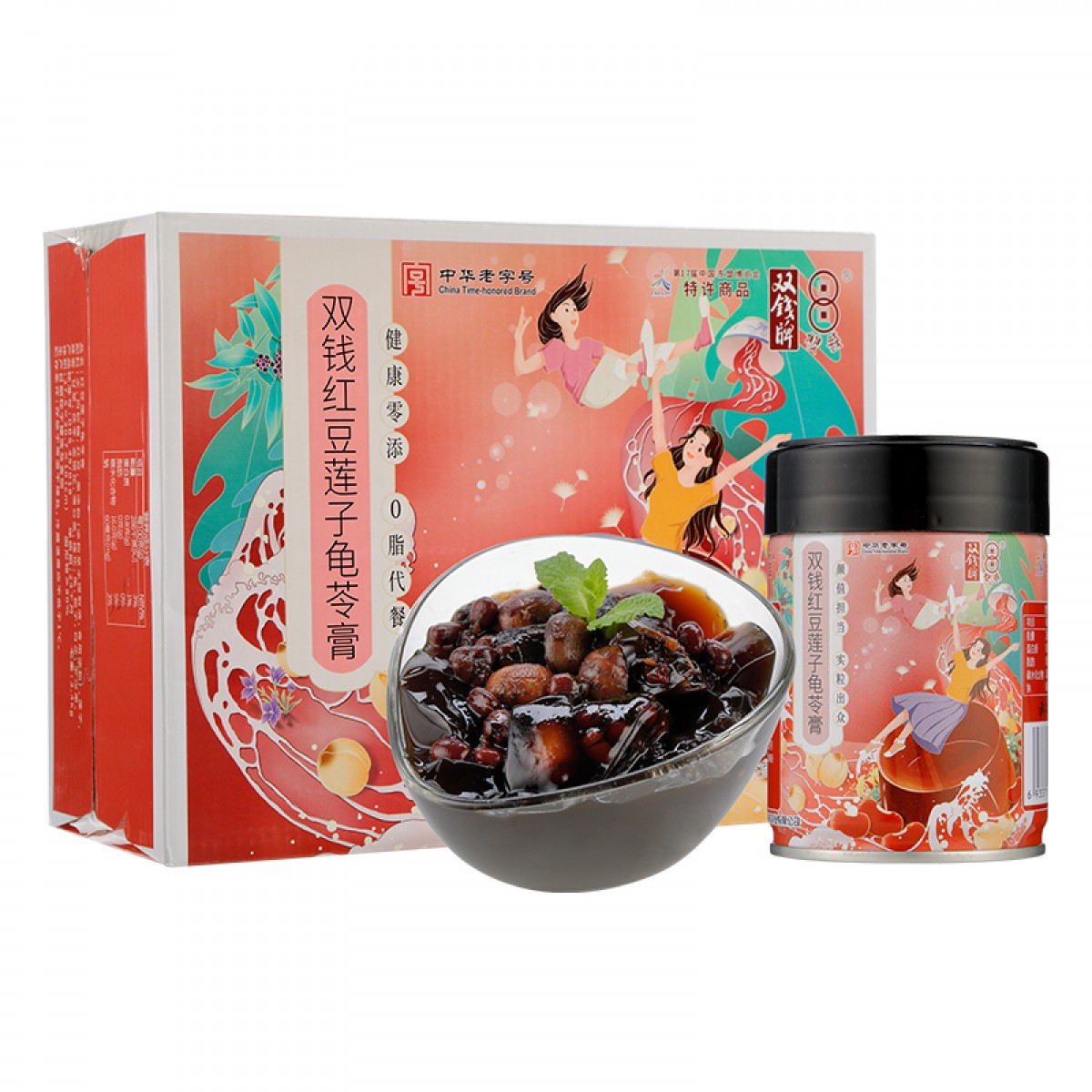双钱牌中华老字号 红豆莲子龟苓膏200g*12罐 杂粮系列0脂肪即食代餐懒人休闲零食礼盒装团购礼品 单位：箱