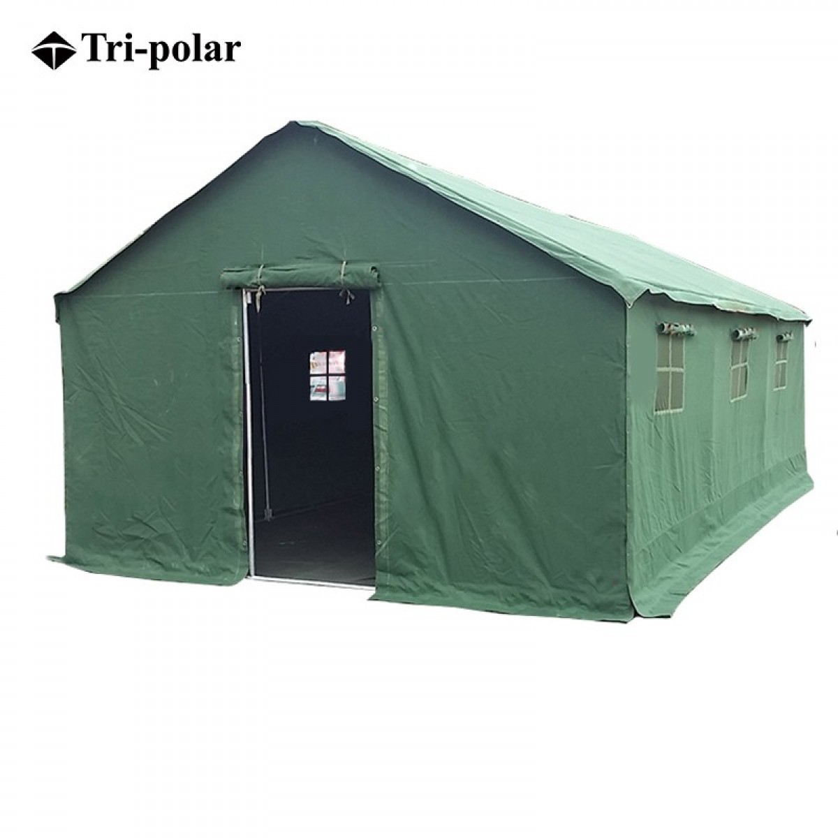 三极户外（Tri-polar）救灾帐篷施工工地加厚帆布防洪拉练工程救灾防雨野外保暖帐篷TP2003 绿色4*4M 单位：个