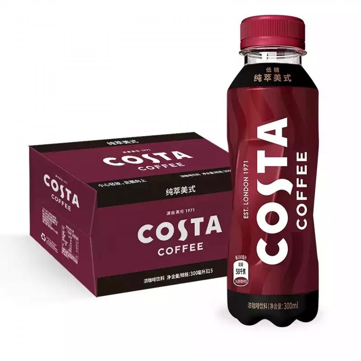 可口可乐 咖世家COSTA COFFEE金妃拿铁浓醇风味摩卡醇正拿铁纯萃美式浓咖啡饮料 纯粹美式300ml*15瓶