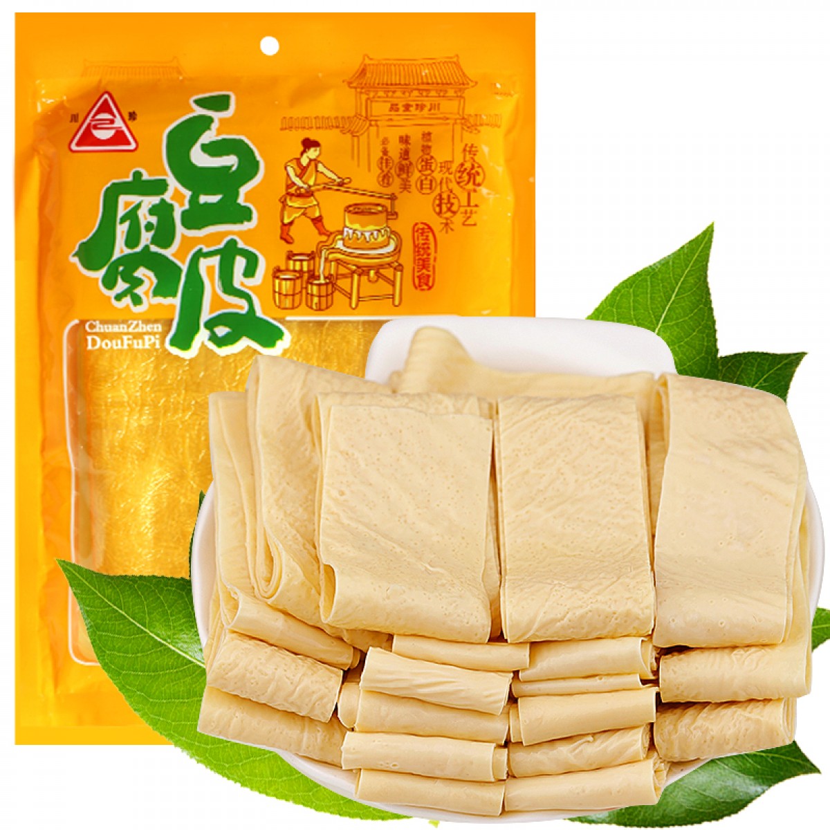 川珍 豆腐皮 200g 油豆皮半干豆皮干货特产豆制品火锅食材凉拌麻辣烫 单位：包