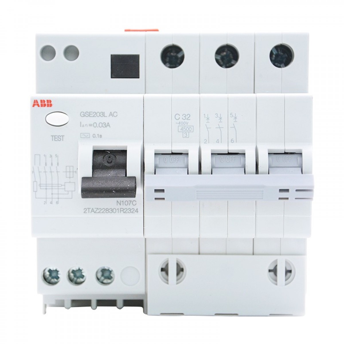 ABB断路器 3P32A漏电保护器微型空气开关带漏保 GSE203L AC-C32 单位：个