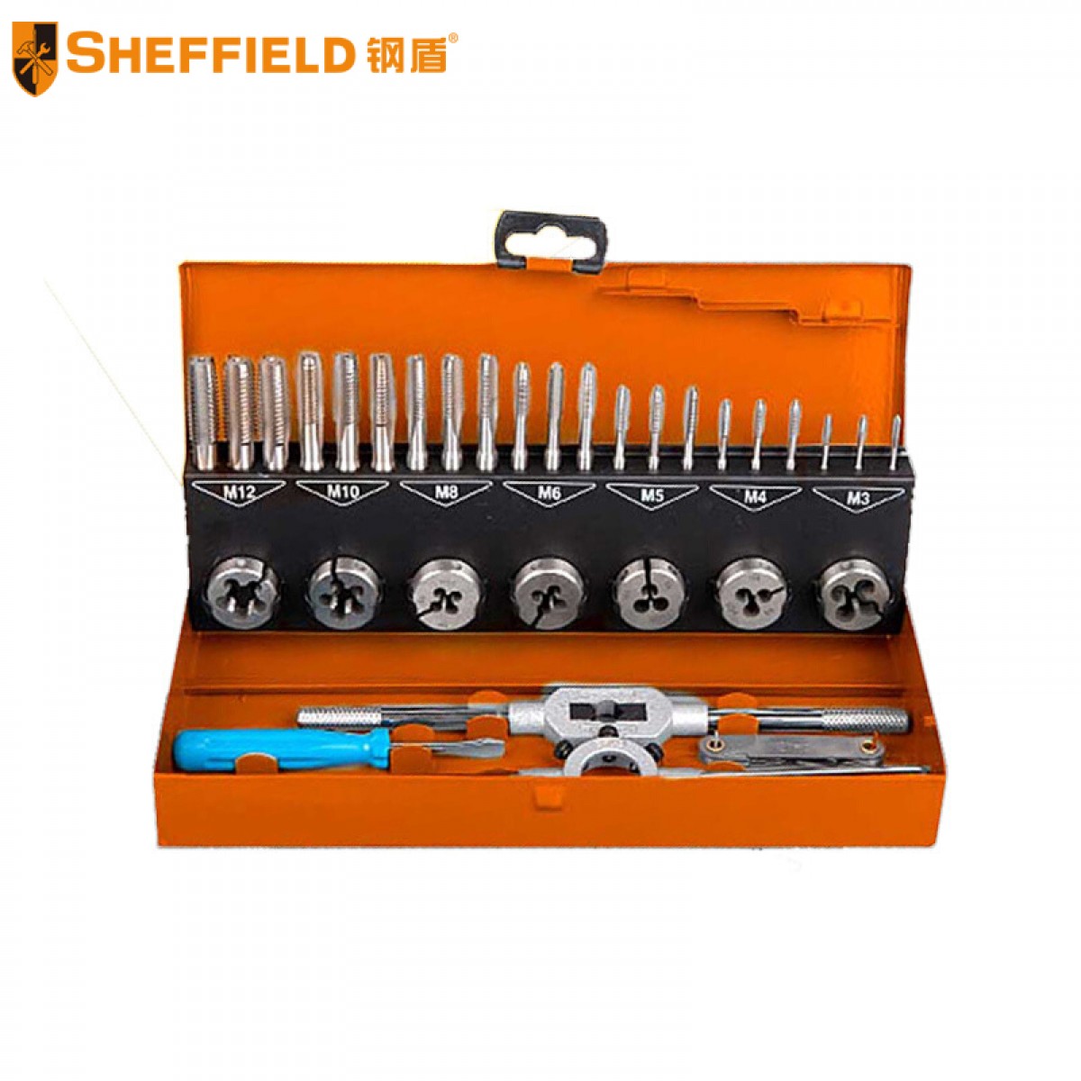 钢盾 SHEFFIELD S133002  32件套丝锥板牙组套公制高速钢丝锥板牙组套 锥板牙组套 丝锥扳手 板牙套装