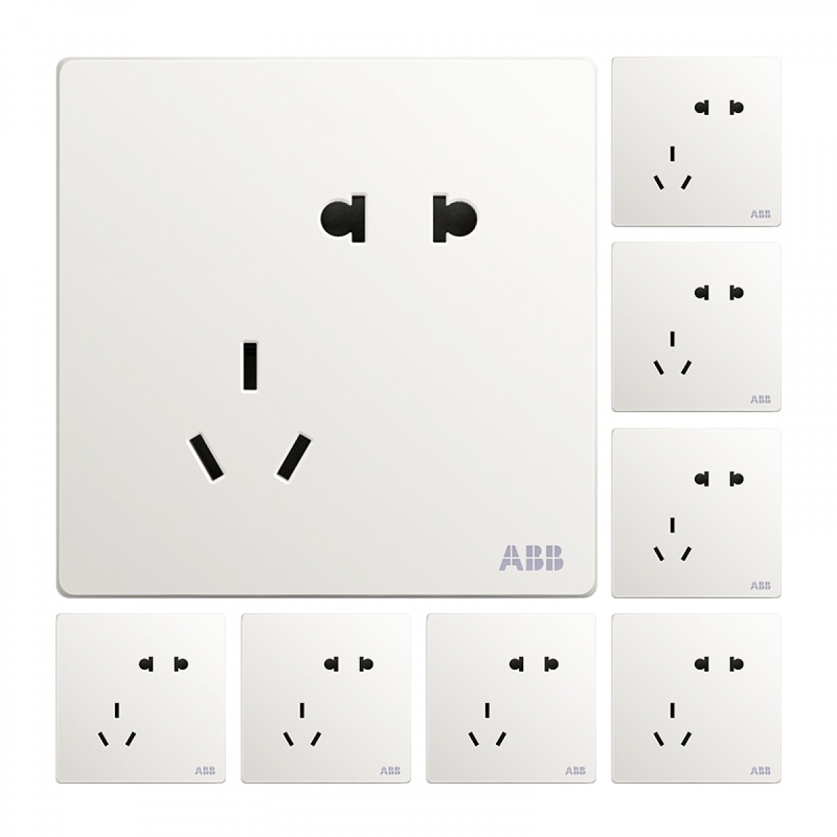 ABB墙壁插座 10A斜五孔插座八只装 轩致系列 白色 AF205*8 单位：个