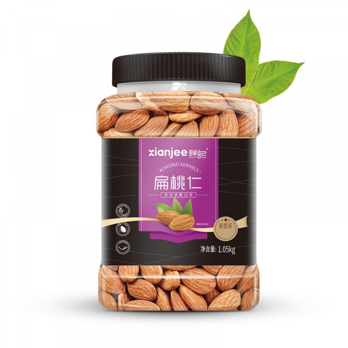 鲜记 扁桃仁1050g罐装 每日坚果炒货