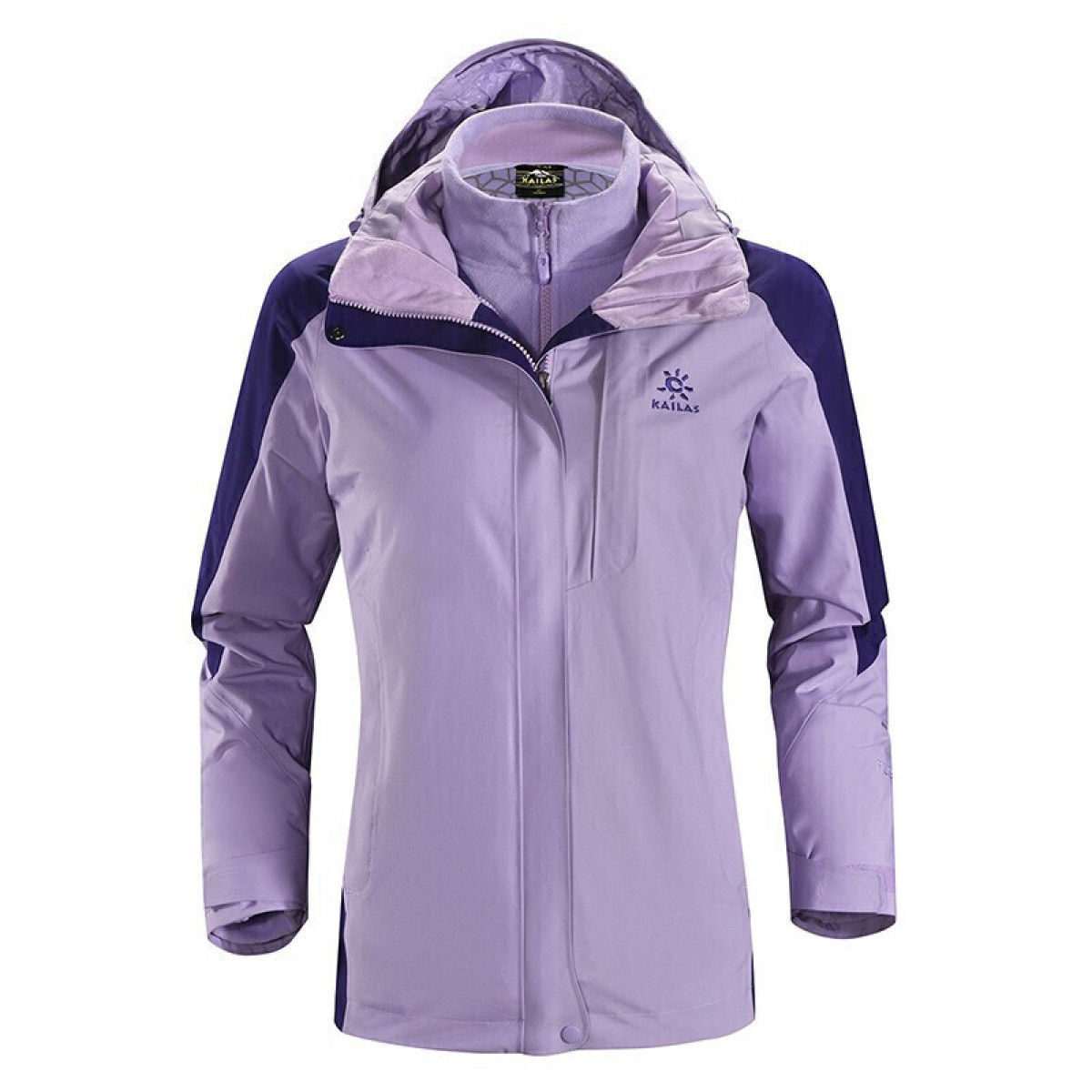 凯乐石 户外防寒登山服防水防风衣女保暖抓绒三合一冲锋衣KG120383 丁香紫/格兰紫（S-XL码可选 下单备注）单位：件