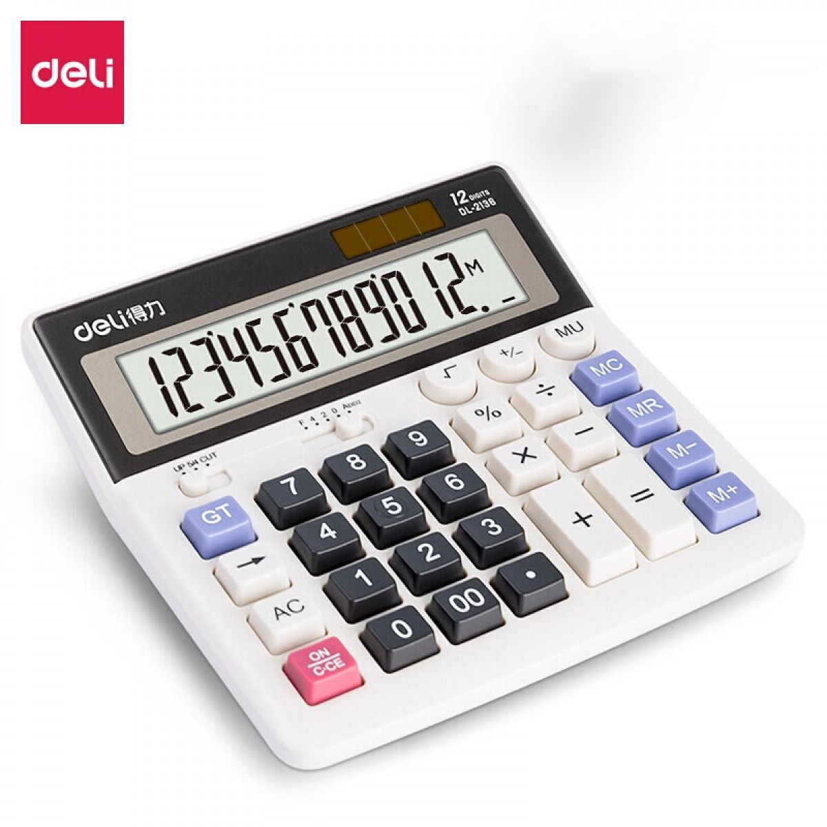 得力（deli）2136 双电源电脑按键计算器 12位大屏横式桌面计算机 财务及银行人员适用 办公用品 白色
