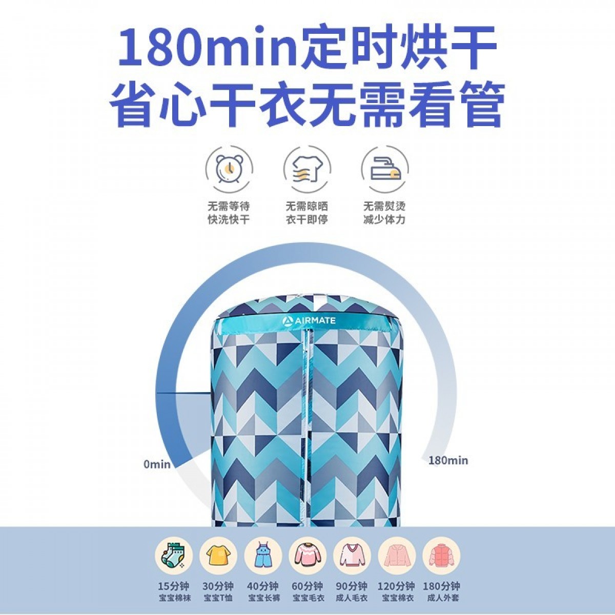 艾美特（AIRMATE） 家用干衣机烘衣机大容量婴儿衣物暖风定时 蓝色几何HGY1002P-1 单位：台