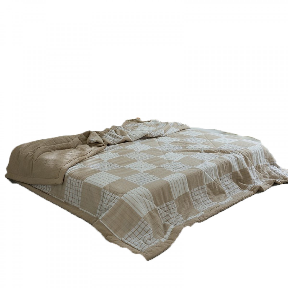 伊伊爱  全棉格子色织双层纱夏被 浅咖格 150*200cm/BZ0SZ02201035