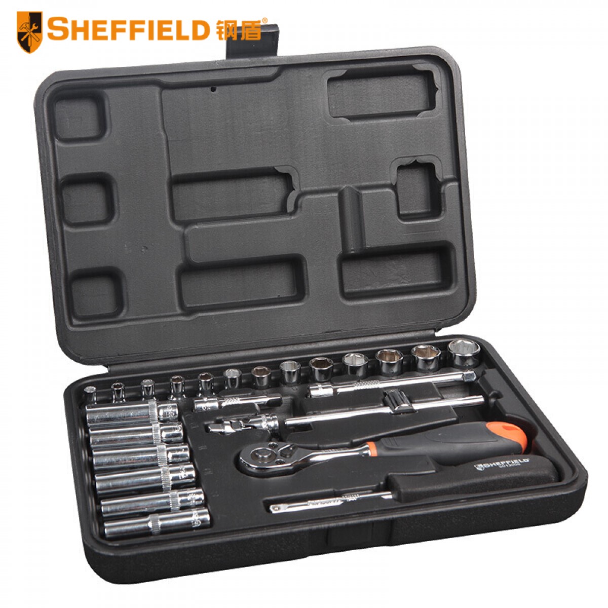 钢盾 SHEFFIELD S010004 多功能 汽保工具箱 棘轮扳手 套筒工具 汽车维修工具套装 25件套6.3mm系列公制组套