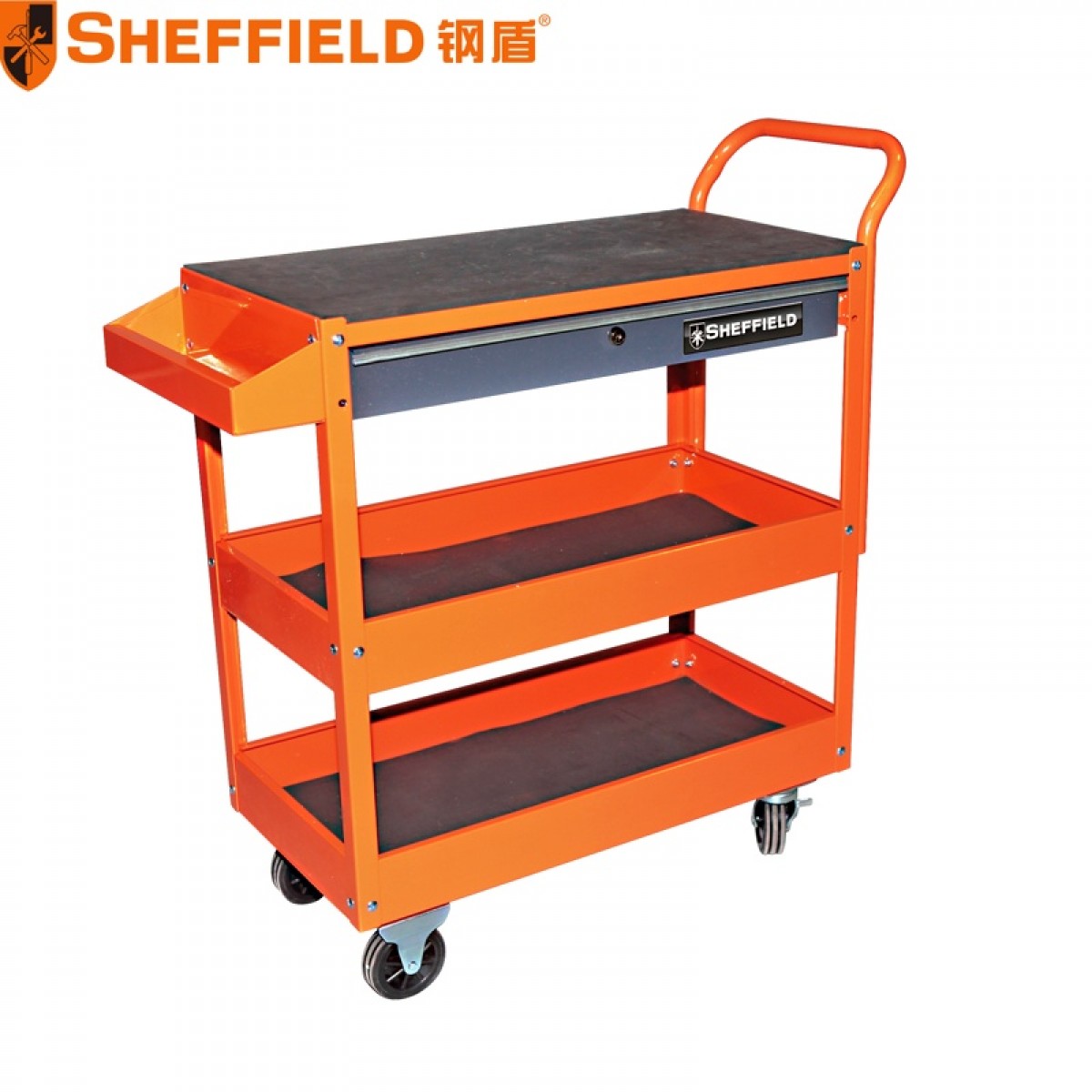 钢盾 SHEFFIELD S025009 3层多用途工具推车737x383x850mm(带一抽) 汽修维修工具车零件车移动修车工具