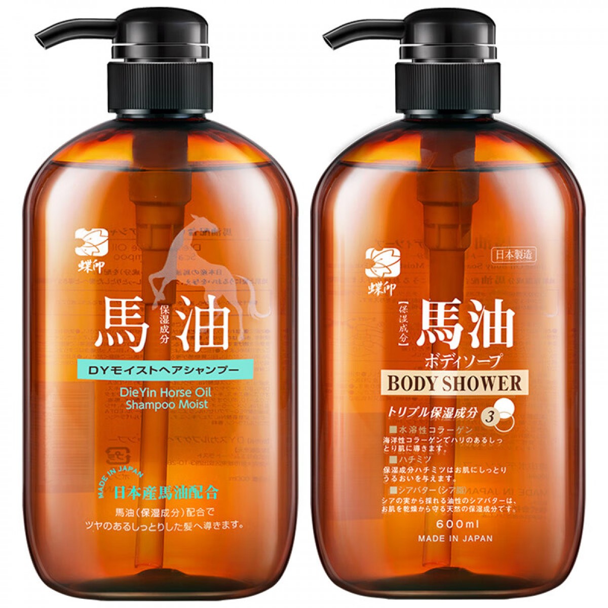 蝶印 日本进口 马油洗沐套装（补水洗发水600ml+沐浴露600ml）礼盒装 单位：套
