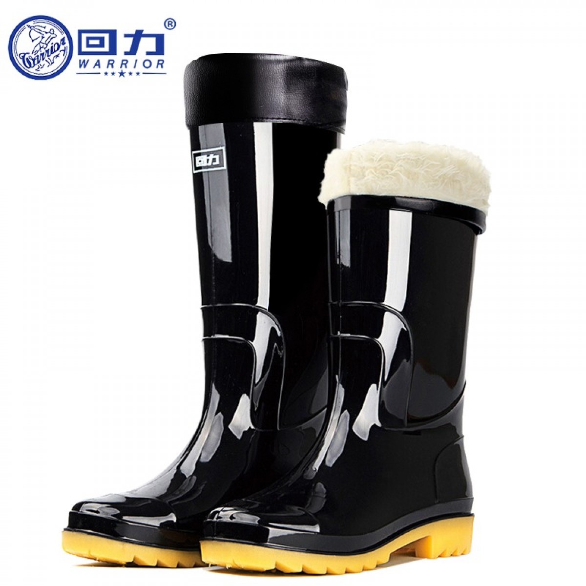 回力雨鞋男士冬季加绒保暖中高筒雨靴水鞋防水胶鞋套鞋 HXLR807 黑色高筒加长绒（39-44码可选）
