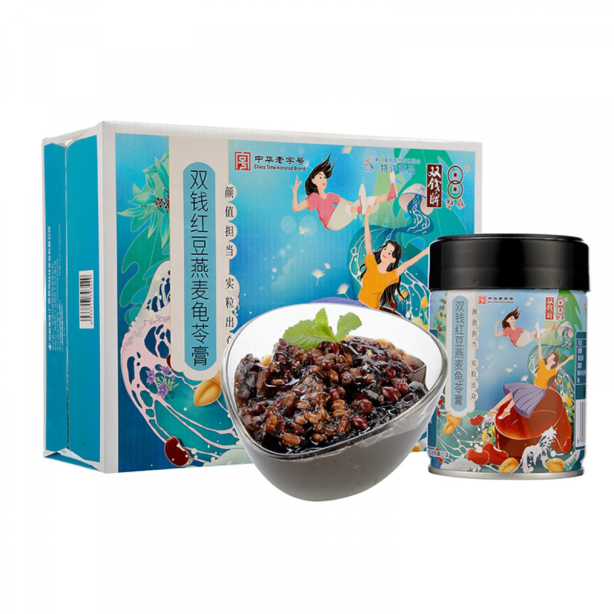 双钱牌中华老字号 红豆燕麦龟苓膏200g*12罐 杂粮系列0脂肪即食代餐懒人休闲零食礼盒装团购礼品