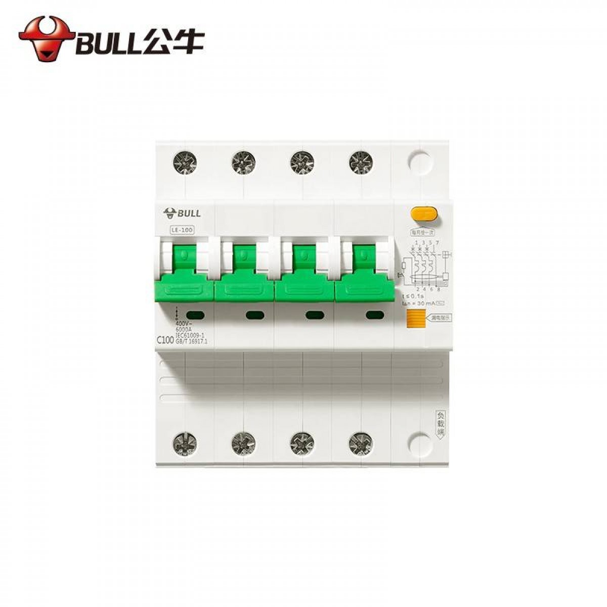 公牛(BULL) 空气开关 4P漏电保护断路器 总开关100A带漏保家用电源空开 单位：个