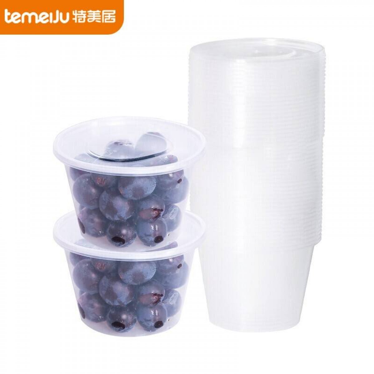 特美居 一次性饭盒圆形透明塑料快餐盒50只装300ml带盖加厚外卖打包盒水果盒子便当盒保鲜盒汤碗餐具  单位：箱