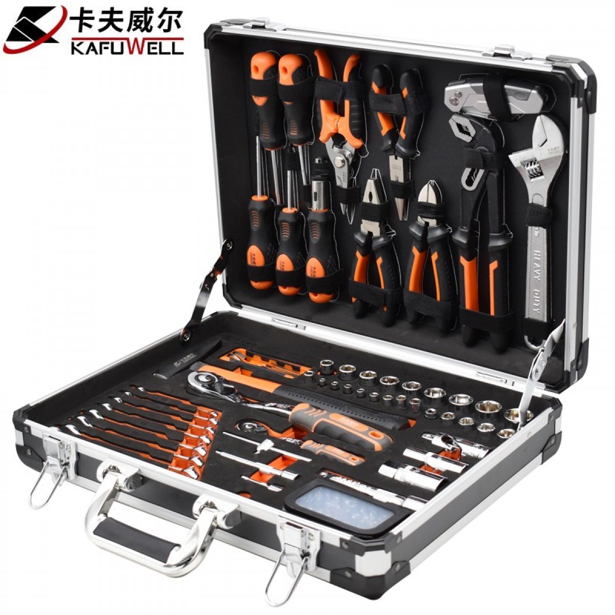 卡夫威尔 工具箱套装家用汽修机修工具组套铝合金加固套筒扳手钳子螺丝刀修车 圣多瑞系列 94件套 SS3574E