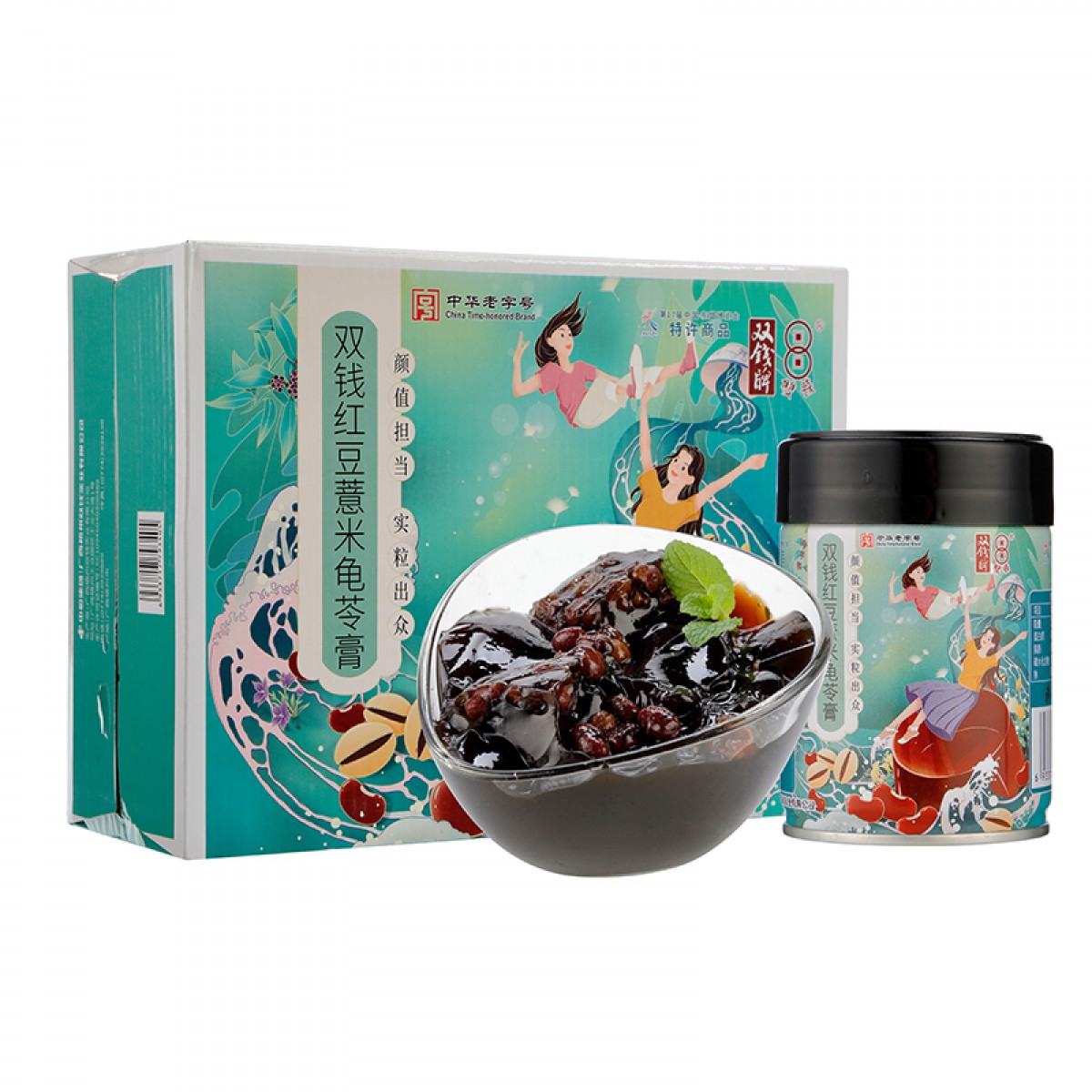 双钱牌中华老字号 红豆薏米龟苓膏200g*12罐 杂粮系列0脂肪即食代餐懒人休闲零食礼盒装团购礼品