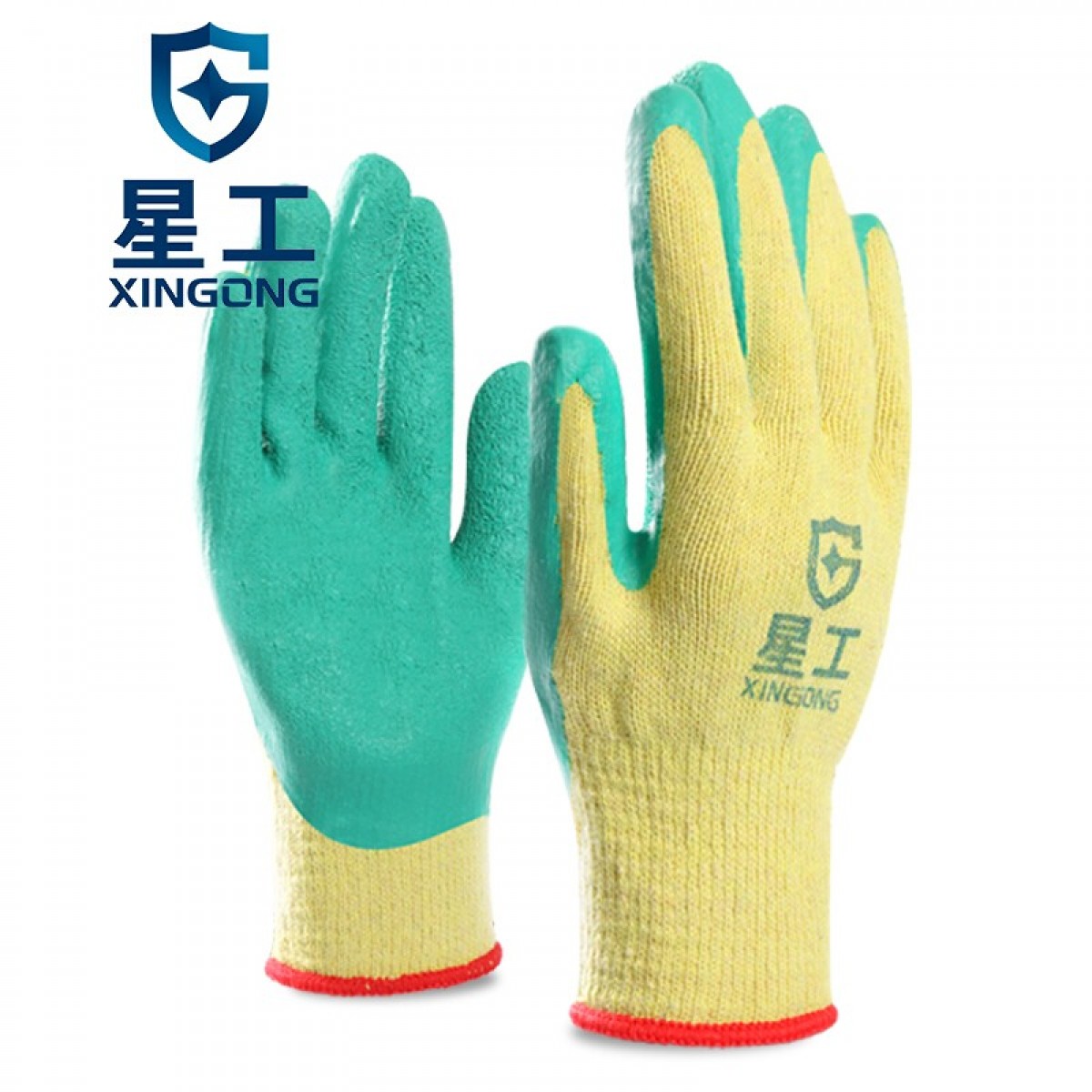 星工（XINGONG）浸胶皱纹手套 防滑耐磨掌胶涂胶挂胶工作防护棉纱线劳保手套 12付/包 3包起订