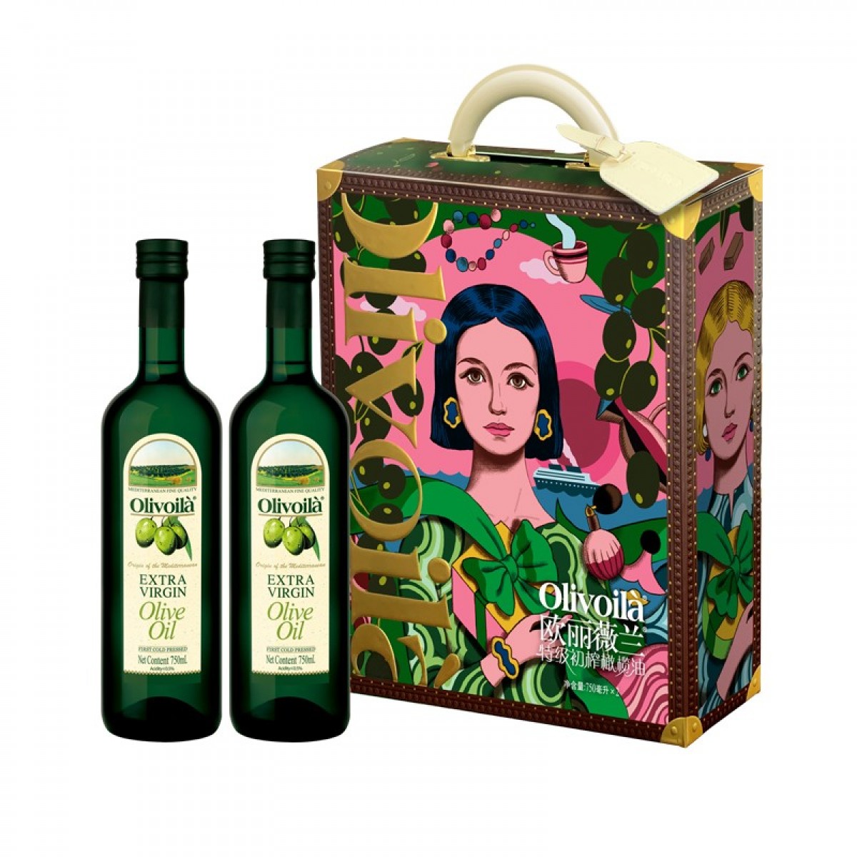 欧丽薇兰 Olivoila 食用油 橄榄油 特级初榨橄榄油 750ml*2瓶(新老包装随机发货） 单位：盒
