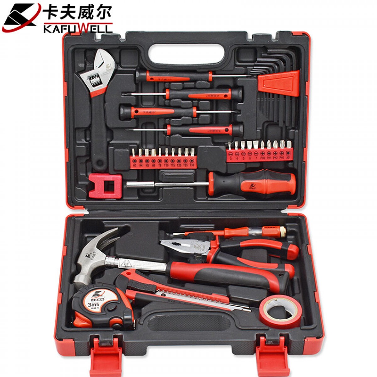 卡夫威尔 41件套家用工具箱套装 五金工具套装 电工工具组套 家庭维修包 H2968A