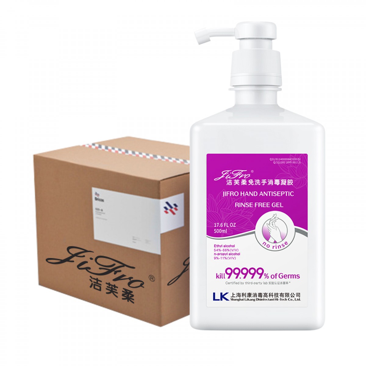 洁芙柔（JIFRO）免洗消毒洗手液家用免洗消毒液凝胶杀菌酒精消毒500ml 24瓶整箱