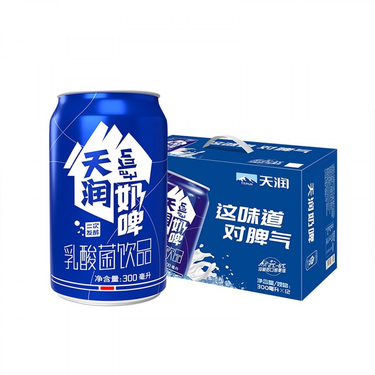 天润（terun） 新疆天润奶啤整箱 牛奶二次发酵乳酸菌含乳饮品  风味乳饮料 天润蓝罐奶啤300ml*12罐 单位：箱