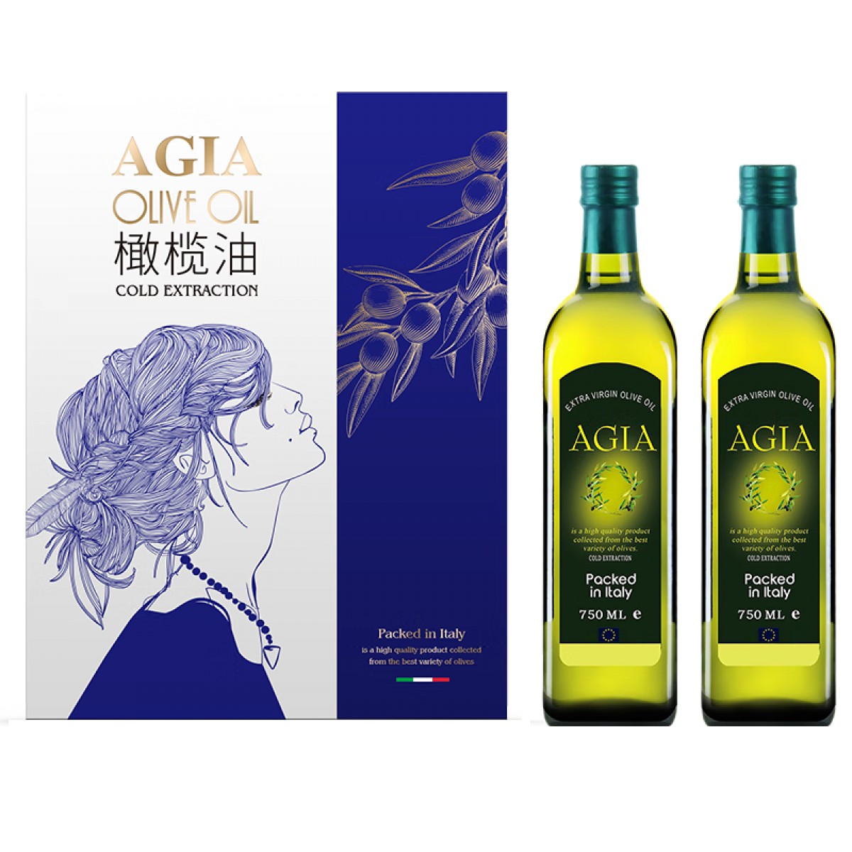 阿茜娅 特级初榨橄榄油 尊享礼盒 健康好油 食用油 年货福利 意大利原装进口750ml*2瓶