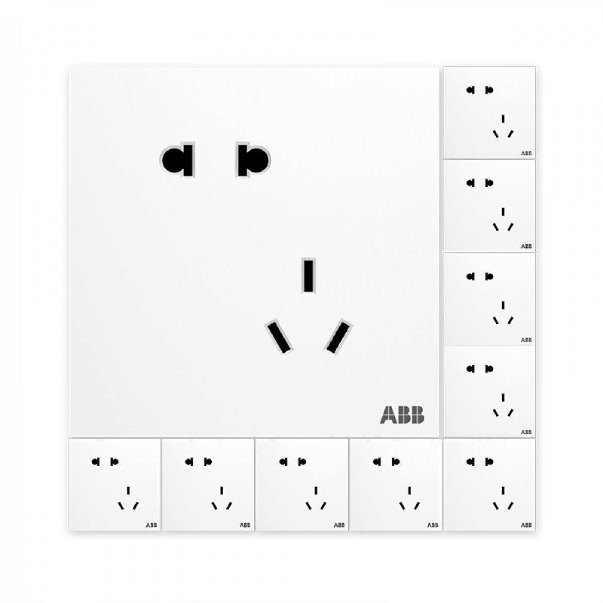 ABB开关插座面板 86型10A斜五孔插座十只装 盈致系列 白色 CA205*10