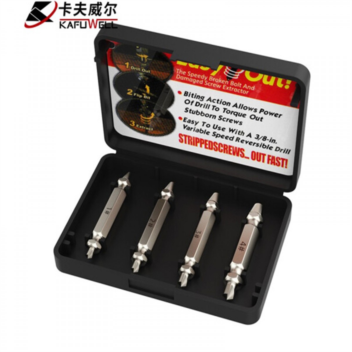 卡夫威尔 双头螺丝滑牙断丝取出器 4pcs/S2镀镍 RT3409 10个起订 单位：个
