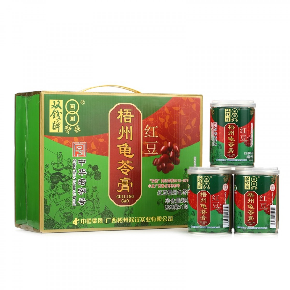 双钱牌龟苓膏 中华老字号 双钱 红豆龟苓膏 250g *12罐