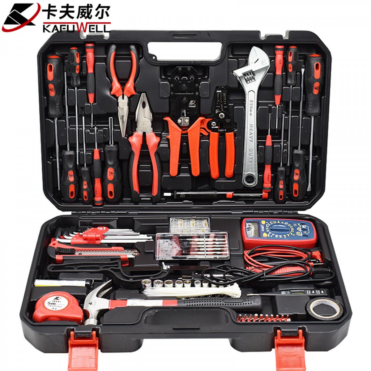 卡夫威尔 138件套电工工具箱套装 电子电讯组套工具万用表压线钳 工具套装 H2923A