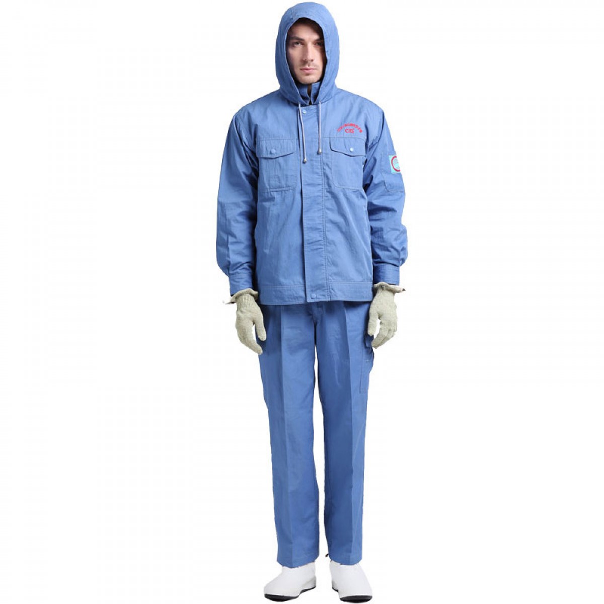 金能 防静电工作服套装男女春秋季长袖劳保服加油站工服电工电力局工装 定制-衣服+鞋+袜子+帽子 单位：套