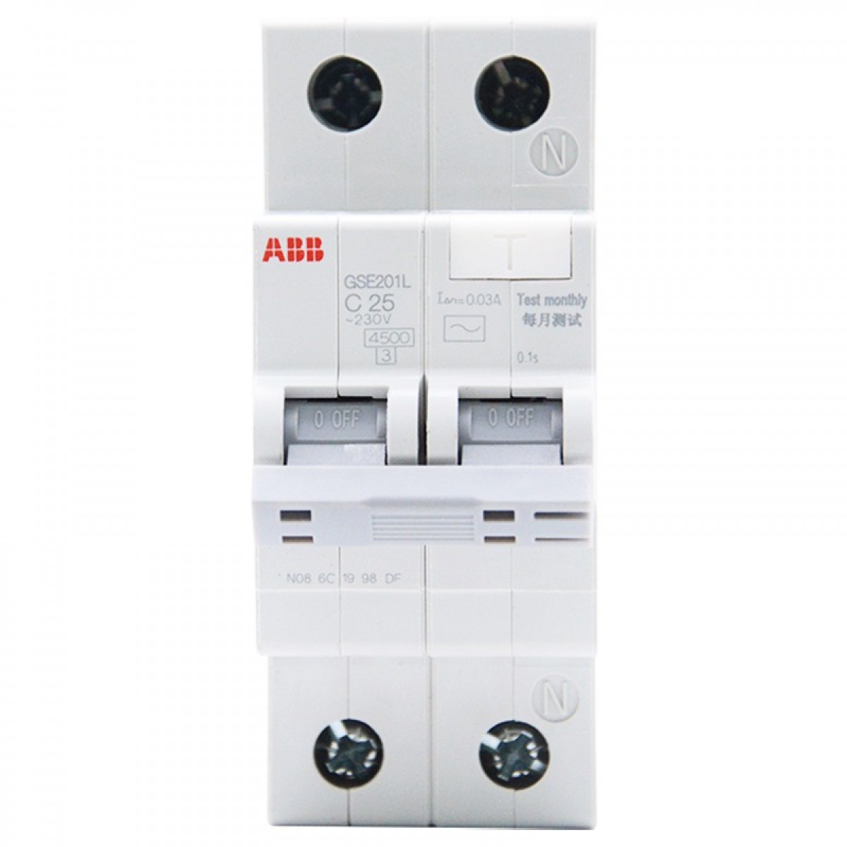 ABB断路器 1P25A漏电保护器微型空气开关带漏保 GSE201L AC-C25 单位：个
