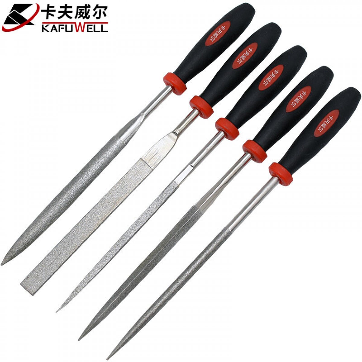 卡夫威尔 镀铬钢锉刀 金刚石钳工什锦三角锉圆挫扁锉半圆锉方锉组合5件套  FC0002 单位：套 3套起订